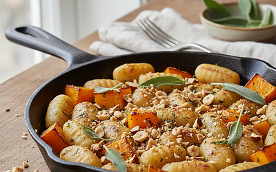 Pieczone Gnocchi z Dynią Piżmową, Szałwią i Chrupiącymi Orzechami Laskowymi