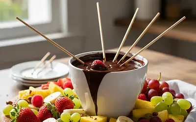 Chocolate fondue with fruits