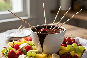 Chocolate fondue with fruits