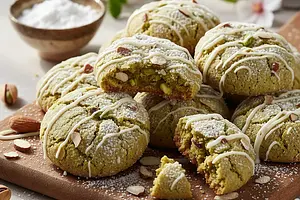 Pistacjowe Ciasteczka Crinkle z Nutą Migdałową