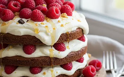 Czekoladowo-Miodowy Tort Spartak z Kremem z Białej Czekolady i Malinami