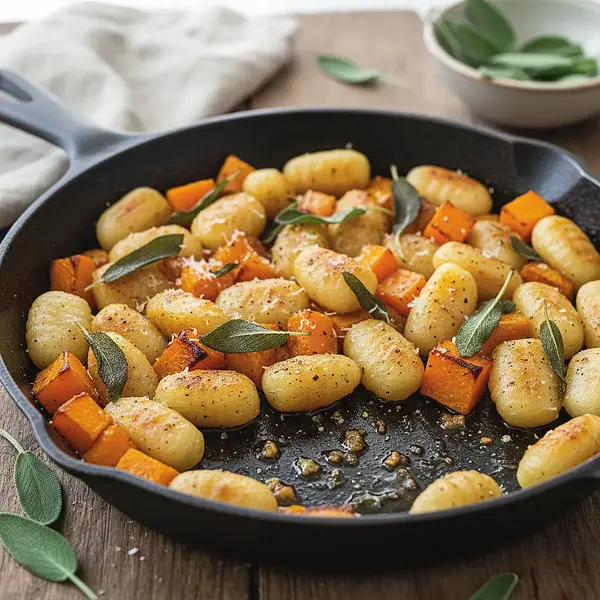 Pieczone Gnocchi z Dynią, Szałwią i Orzechowym Masłem