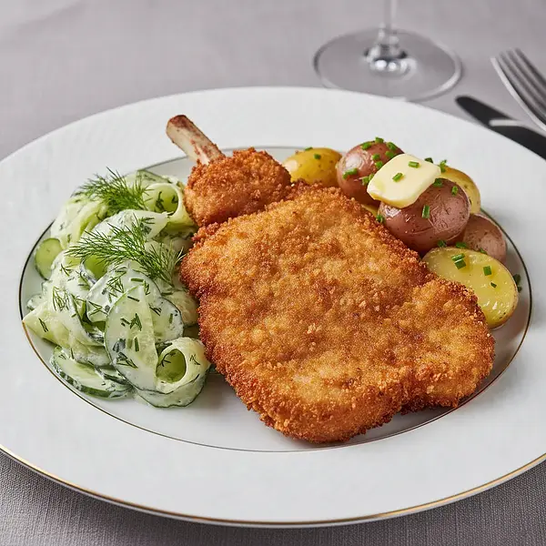 Schabowy z Mizerią i Młodymi Ziemniaczkami