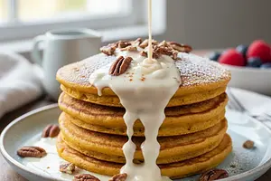 Puszyste Placki z Dyni z Sosem Jogurtowo-Klonowym i Prażonymi Pekanami