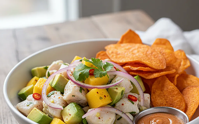 Ceviche z Mango i Awokado z Pikantnymi Chipsami z Batatów
