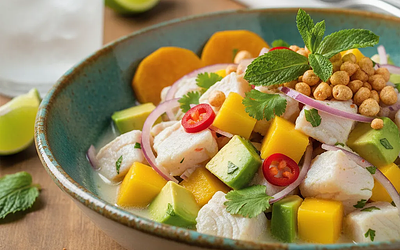 Ceviche peruwiańskie z mango i awokado