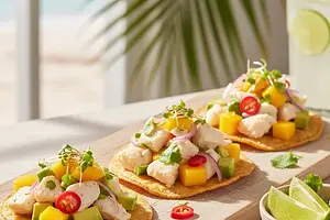 Tropikalne Ceviche z Dorsza z Mango i Awokado na Chrupiących Tostadach