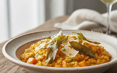 Kremowe Risotto Dyniowe z Chrupiącą Szałwią i Parmezanem