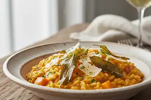 Kremowe Risotto Dyniowe z Chrupiącą Szałwią i Parmezanem