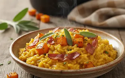 Jesienne Risotto z Dynią, Szałwią i Chrupiącym Boczkiem