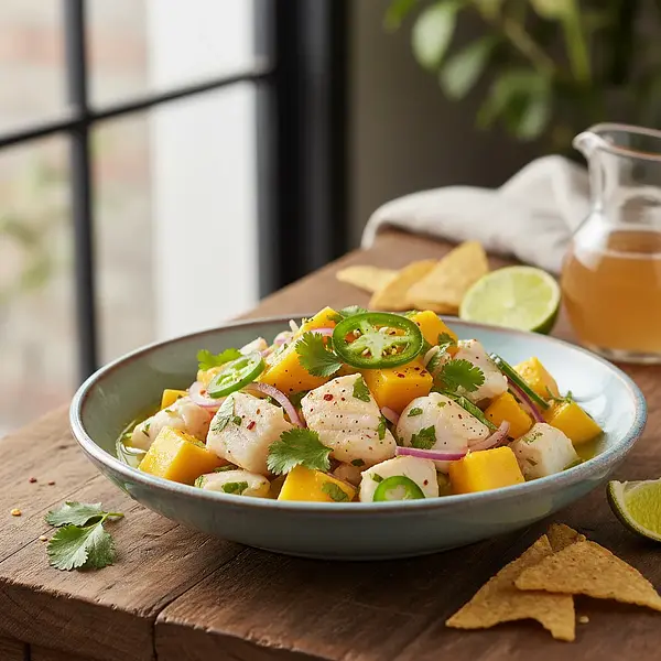 Ceviche z Dorsza i Mango z Pikantną Nutą Jalapeño