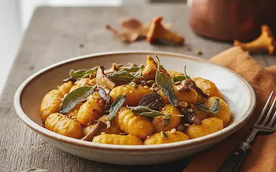 Kremowe Gnocchi w Sosie Dyniowym z Chrupiącą Szałwią i Grzybami Leśnymi
