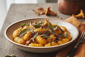 Kremowe Gnocchi w Sosie Dyniowym z Chrupiącą Szałwią i Grzybami Leśnymi