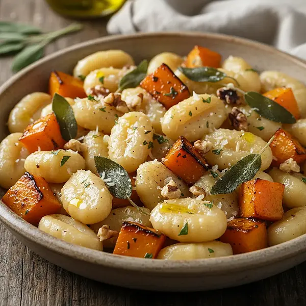 Kremowe Gnocchi z Pieczoną Dynią, Szałwią i Orzechami Włoskimi