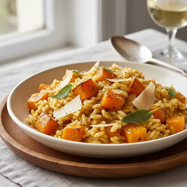 Kremowe risotto z pieczoną dynią, szałwią i parmezanem
