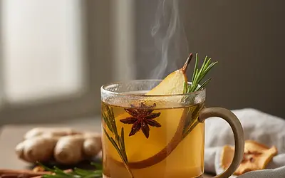 Gorący cydr gruszkowy z imbirem i rozmarynem