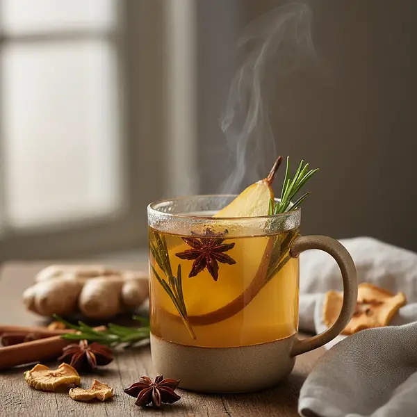 Gorący cydr gruszkowy z imbirem i rozmarynem