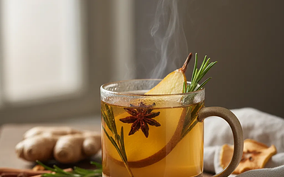 Gorący cydr gruszkowy z imbirem i rozmarynem