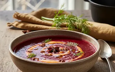 Aksamitny krem z pieczonego buraka z nutą pomarańczy i anyżu