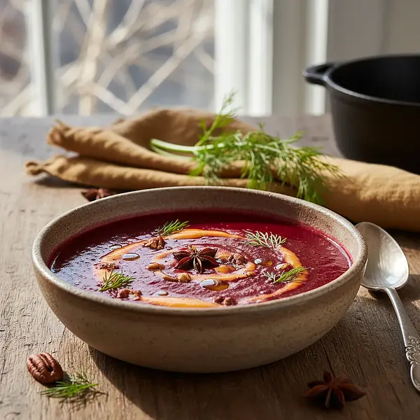 Aksamitny krem z pieczonego buraka z nutą pomarańczy i anyżu