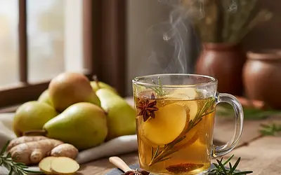Gorący cydr gruszkowy z imbirem i rozmarynem