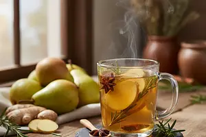 Gorący cydr gruszkowy z imbirem i rozmarynem