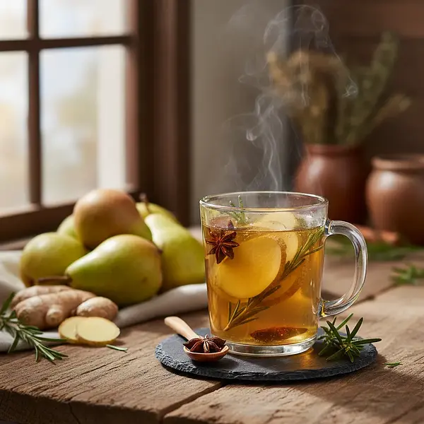 Gorący cydr gruszkowy z imbirem i rozmarynem