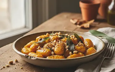 Kremowe Gnocchi z Dynią, Szałwią i Prażonymi Orzechami Laskowymi