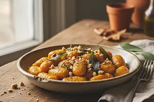 Kremowe Gnocchi z Dynią, Szałwią i Prażonymi Orzechami Laskowymi