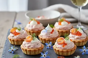 Crispy tartlets with smoked trout mousse and horseradish