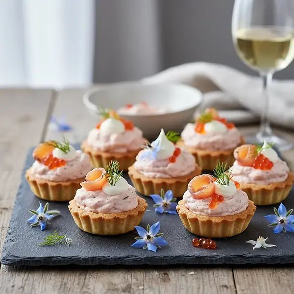 Crispy tartlets with smoked trout mousse and horseradish