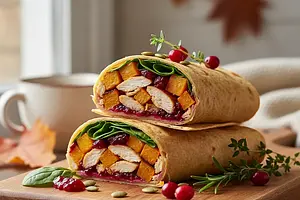 Autumn Wrap with Roasted Pumpkin, Chicken, and Cranberry Sauce