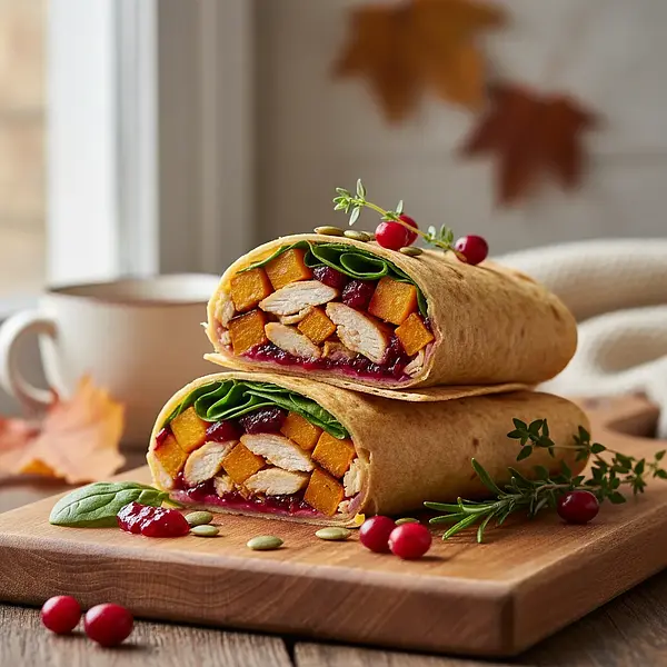Jesienny Wrap z Pieczoną Dynią, Kurczakiem i Sosem Żurawinowym