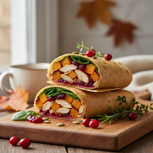Autumn Wrap with Roasted Pumpkin, Chicken, and Cranberry Sauce