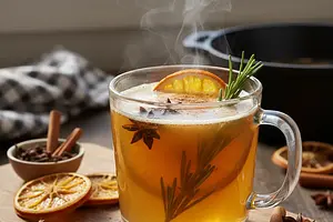 Non-Alcoholic Spiced Apple Mulled Wine with Orange and Rosemary