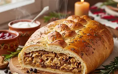 Staropolski Kulebiak Wigilijny z Kapustą i Grzybami