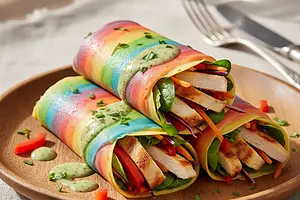 Rainbow Pancakes with Chicken and Vegetables