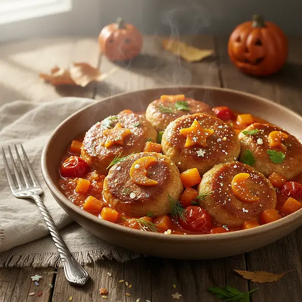 Fairy Pumpkin Turkey Balls in Tomato Garden