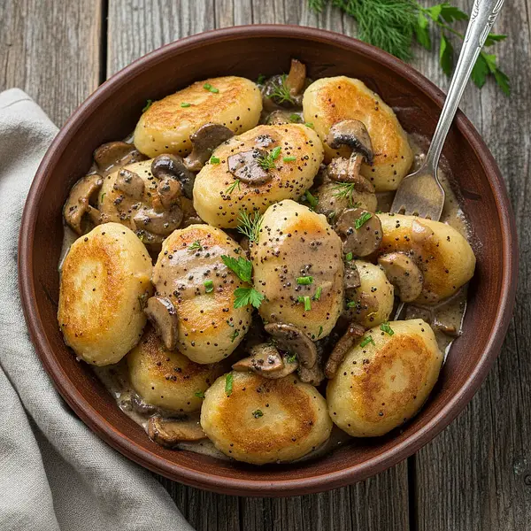 Kashubian Potato Dumplings with Mushroom-Poppy Seed Sauce