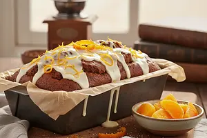 Moist Spiced Gingerbread with a Hint of Orange and White Chocolate Glaze