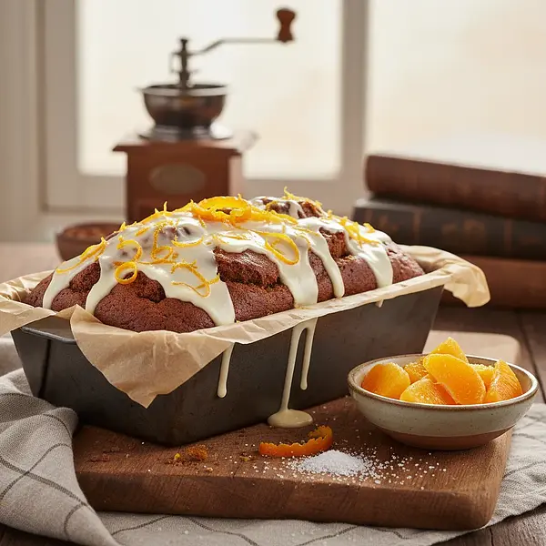 Moist Spiced Gingerbread with a Hint of Orange and White Chocolate Glaze