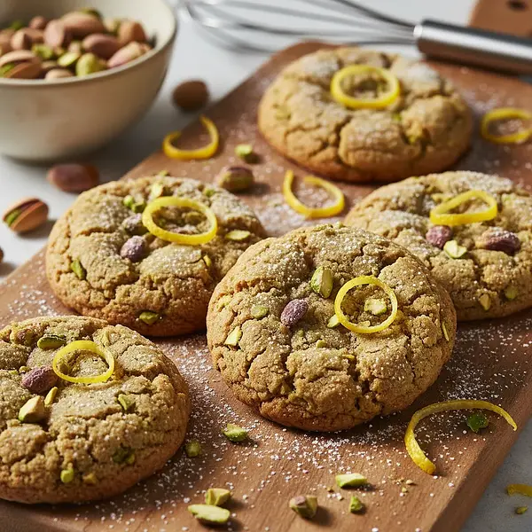 Cracked Pistachio Cookies with Browned Butter and a Hint of Lemon
