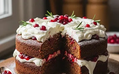Spicy Gingerbread Cake with Cranberry Jam and Fluffy Mascarpone Cream