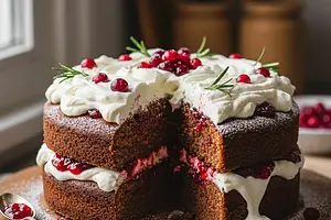 Spicy Gingerbread Cake with Cranberry Jam and Fluffy Mascarpone Cream