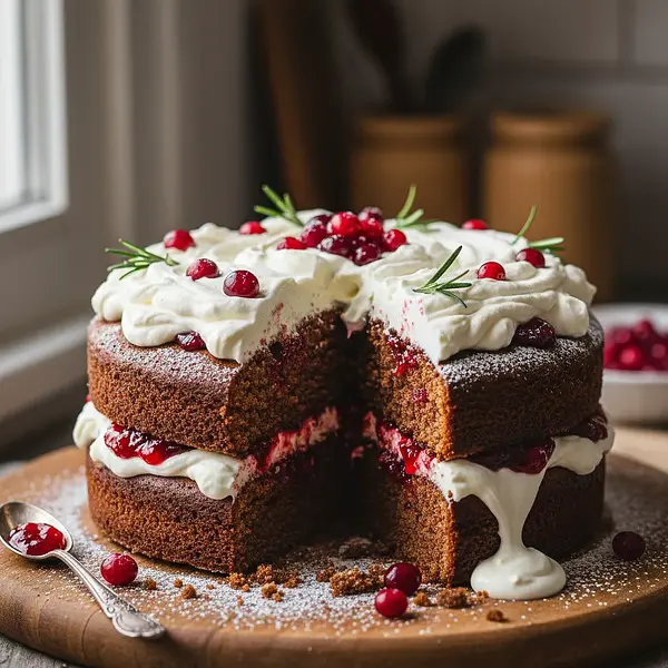 Spicy Gingerbread Cake with Cranberry Jam and Fluffy Mascarpone Cream