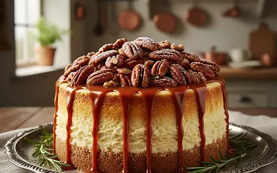 Royal Cheesecake with Pecan Nuts in Caramel