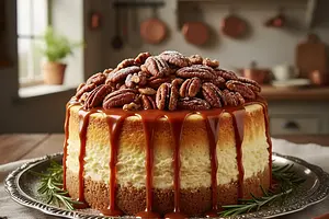 Royal Cheesecake with Pecan Nuts in Caramel