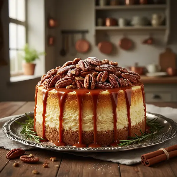 Royal Cheesecake with Pecan Nuts in Caramel