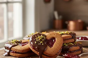 Spiced hearts with plum jam in dark chocolate