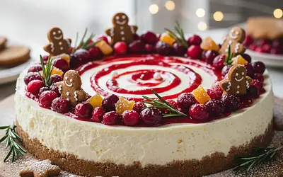 Christmas Cheesecake with Gingerbread Crust and Cranberries